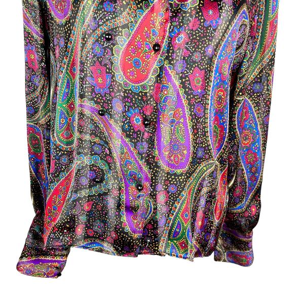 Stuart Lang American Vintage 80s Button Down Floral Paisley Silky 10 - Picture 12 of 13